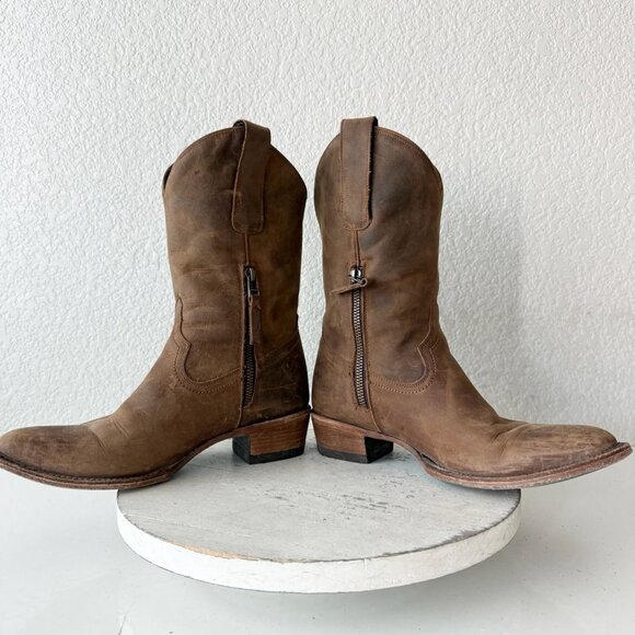 Lane PLAIN JANE Midi Boots Womens Cowboy 8 Western Brown Leather Short Ankle - Picture 8 of 12